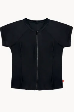 Rashies & Sunsuits|Salty Ink Girls Short Sleeve Zip Suntop Black