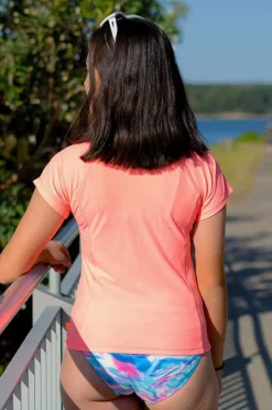 Rashies & Sunsuits|Salty Ink Girls Short Sleeve Zip Suntop Peach