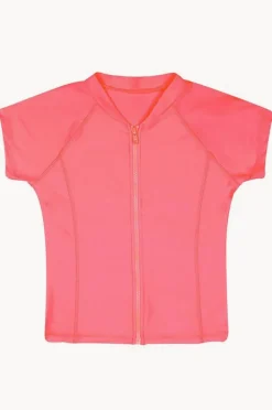 Rashies & Sunsuits|Salty Ink Girls Short Sleeve Zip Suntop Peach