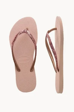 Footwear|Havaianas Girls Slim Metal Glitter Logo Thong Ballet