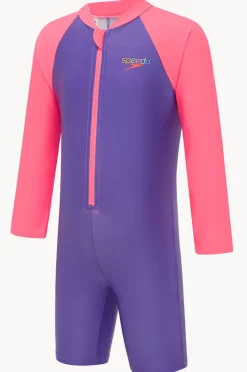 Rashies & Sunsuits|Rashies & Sunsuits|Speedo Girls Splice Long Sleeve Sunsuit Purple/Pink