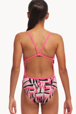 One Pieces|Funkita Girls Sugar Hits Single Strap One Piece Pink/black