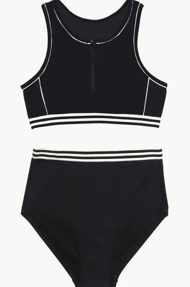 Bikini Sets|Salty Ink Girls Summer Tribe Zip Crop Set BLACK