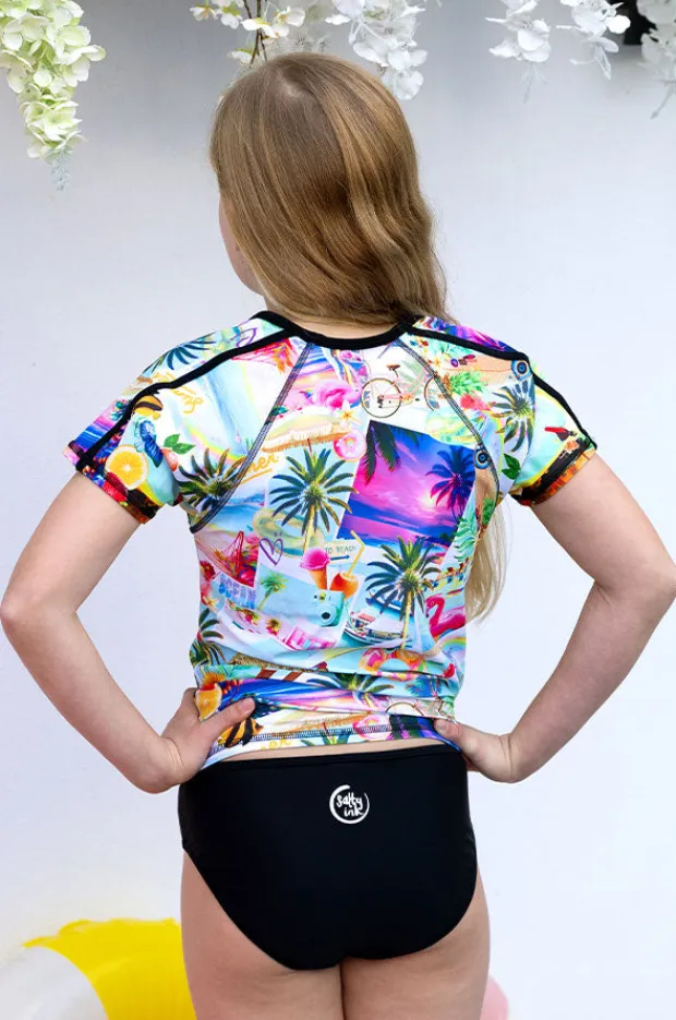 Rashies & Sunsuits|Rashies & Sunsuits|Salty Ink Girls Summer Vacay Suntop Set Black/Multi