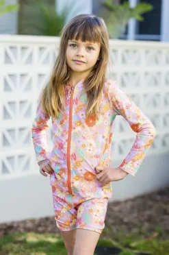 Rashies & Sunsuits|Babes In The Shade Girls Sunny Girl Suntop Orange/pink