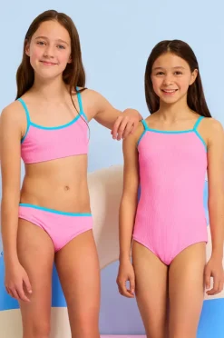 Bikini Sets|Seafolly Girls Girls Textured Contrast Crop Set Flamingo