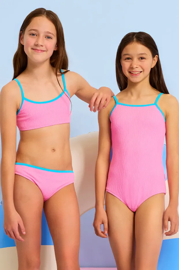 Bikini Sets|Seafolly Girls Girls Textured Contrast Crop Set Flamingo