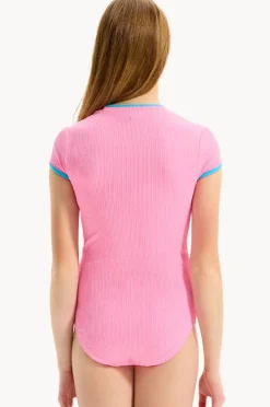 Rashies & Sunsuits|Seafolly Girls Girls Textured Contrast Sunsuit Flamingo