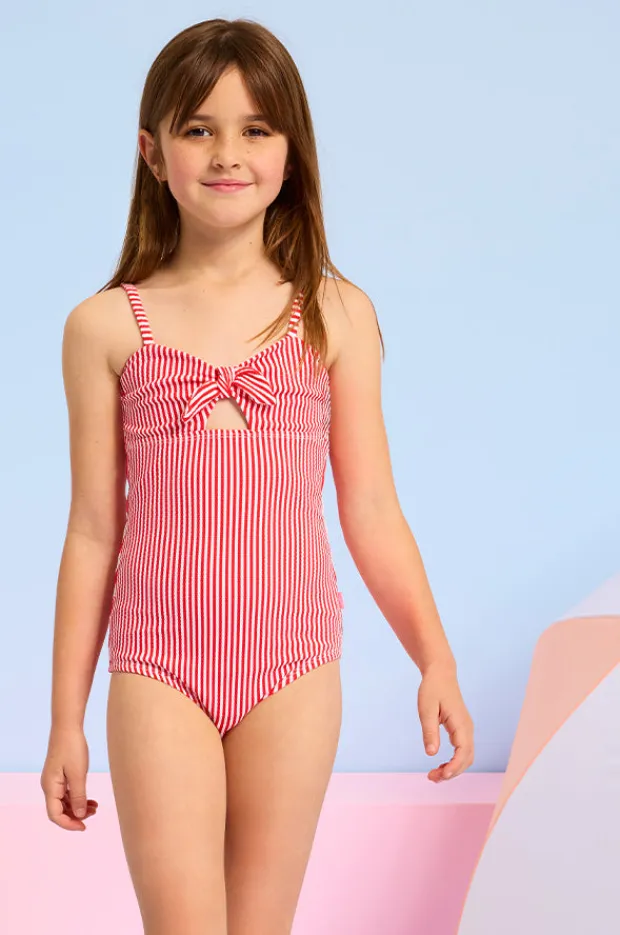One Pieces|Seafolly Girls Girls Textured Stripe Tie Front One Piece Chilli Red