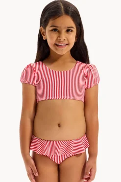 Bikini Sets|Seafolly Girls Girls Textured Stripe Tie Crop Set Chilli Red