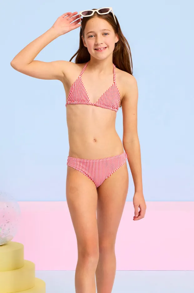 Bikini Sets|Seafolly Girls Girls Textured Stripe Tri Set Chilli Red