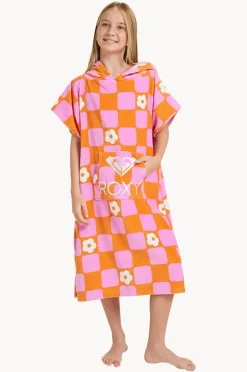 Towel Robes & Ponchos|Towel Robes & Ponchos|Roxy Girls Tic Tac Fleur Stay Magical Hooded Towel Tangerine