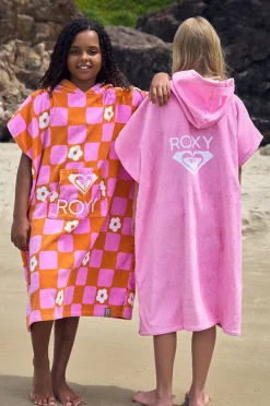 Towel Robes & Ponchos|Towel Robes & Ponchos|Roxy Girls Tic Tac Fleur Stay Magical Hooded Towel Tangerine