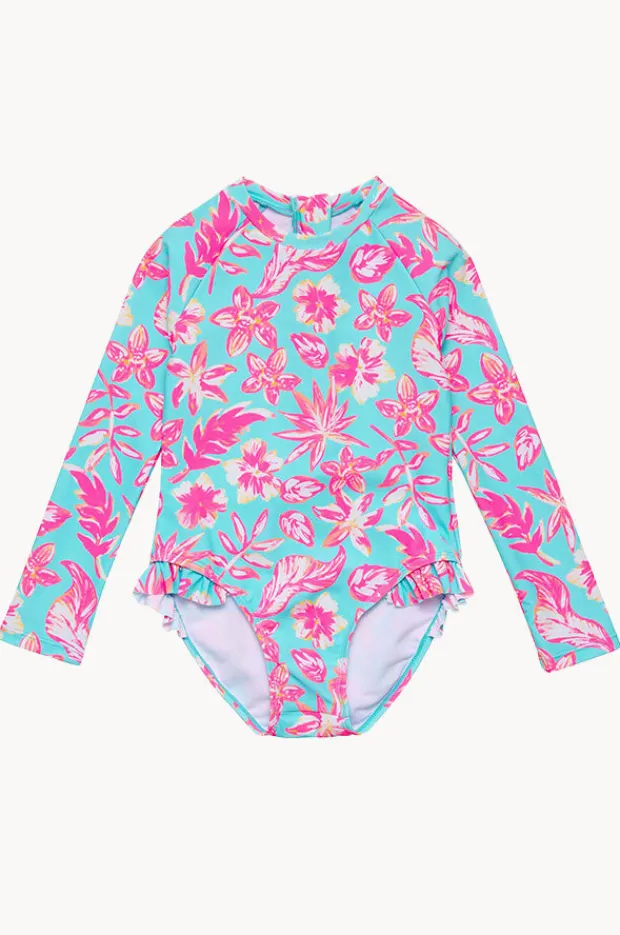 Rashies & Sunsuits|Snapper Rock Girls Tropical Glow Sunsuit Blue/Pink