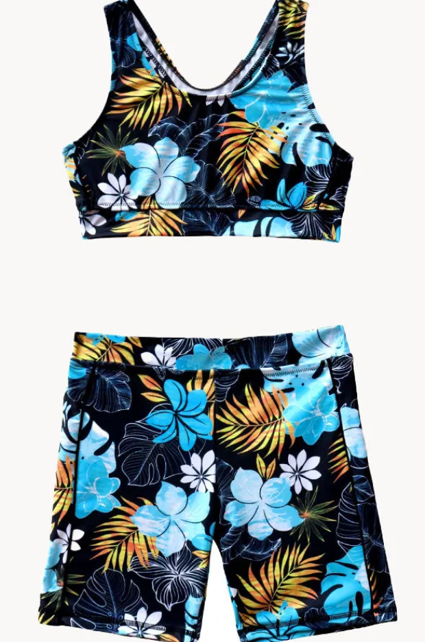 Bikini Sets|Salty Ink Girls Tropicana Action Crop Set Black