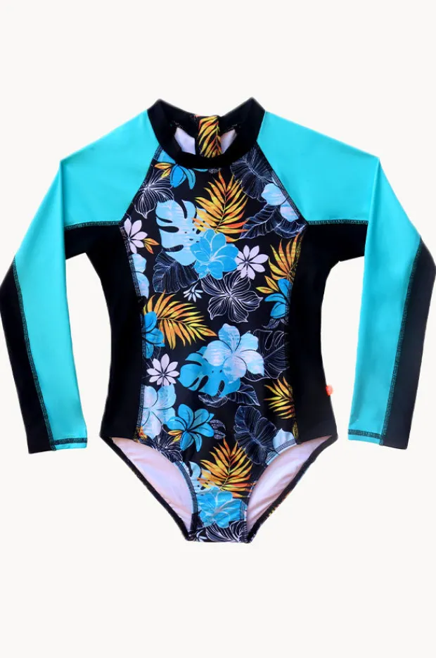 Rashies & Sunsuits|Salty Ink Girls Tropicana Long Sleeve Sunsuit Black