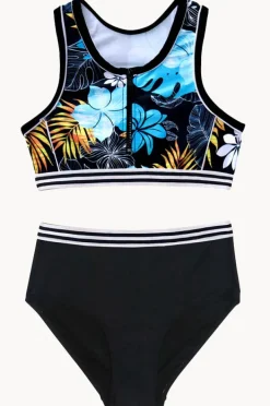 Bikini Sets|Salty Ink Girls Tropicana Zip Crop Set Black