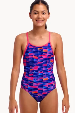 One Pieces|Funkita Girls Warped Waves Diamond Back One Piece Navy/pink