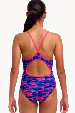 One Pieces|Funkita Girls Warped Waves Diamond Back One Piece Navy/pink
