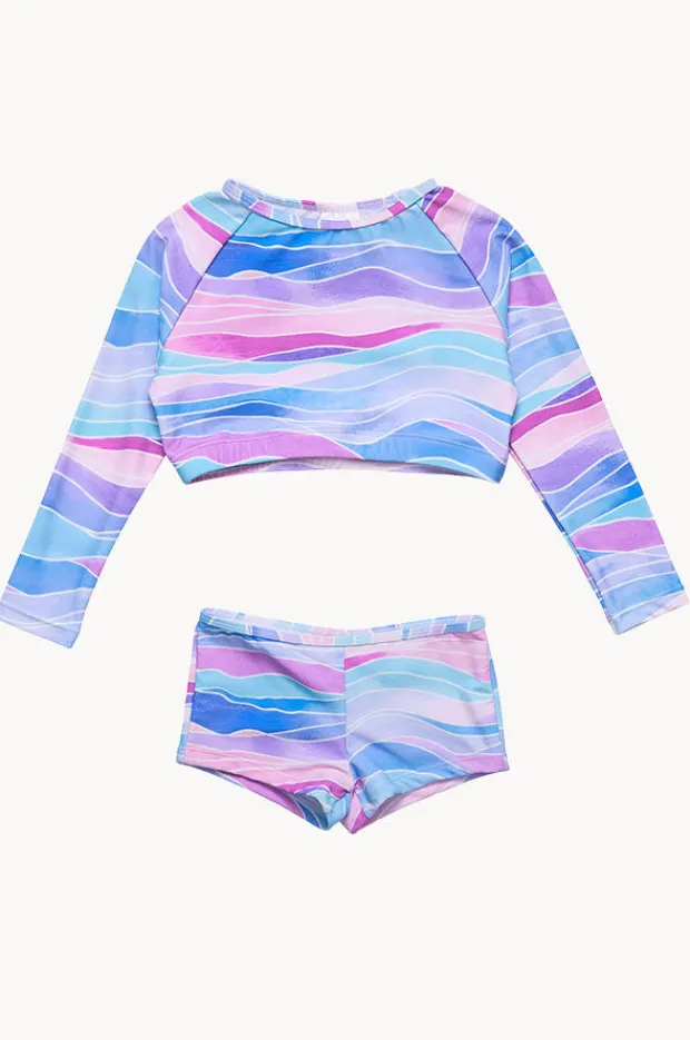 Rashies & Sunsuits|Snapper Rock Girls Water Hues Crop Suntop Set Blue/Purple