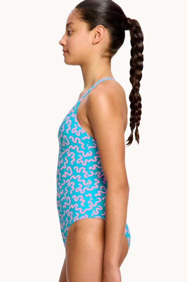 Period Swimwear|One Pieces|Modibodi Girls Wavy Cross Back One Piece Blue