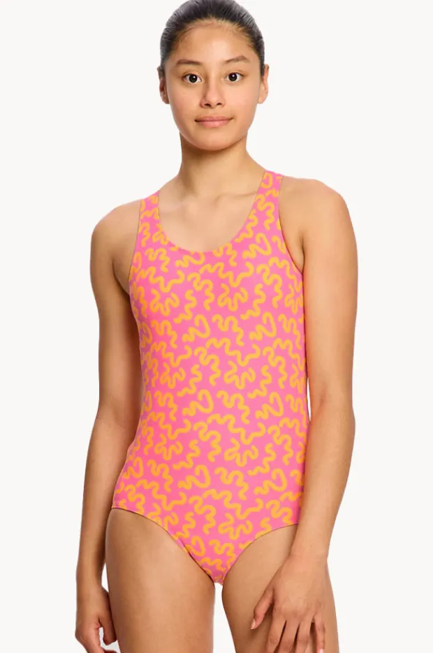 Period Swimwear|One Pieces|Modibodi Girls Wavy Racerback One Piece Pink