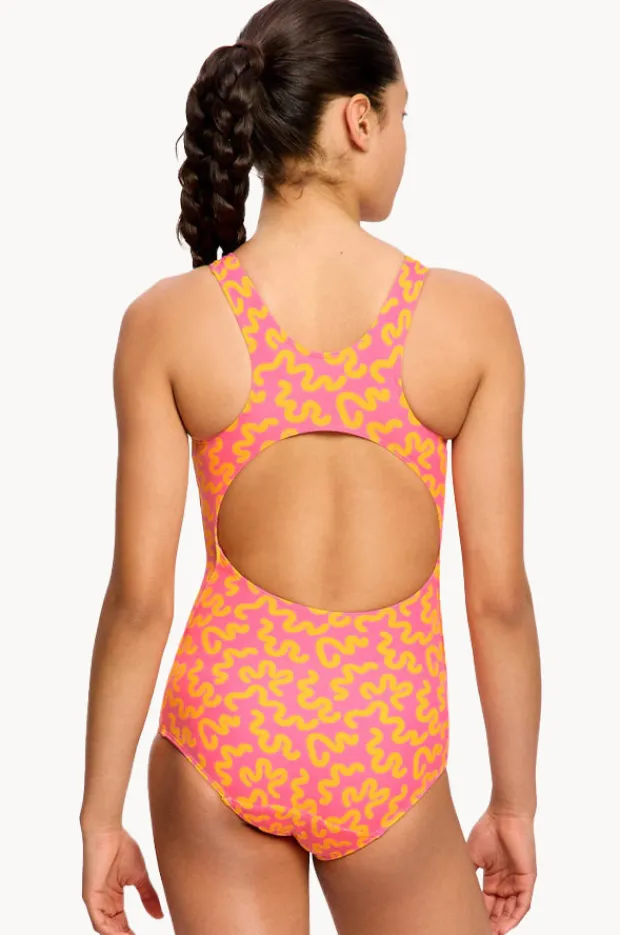 Period Swimwear|One Pieces|Modibodi Girls Wavy Racerback One Piece Pink