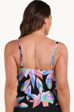 Tankini Tops|Maxine Glowing Lotus Tiered Tankini Separate Black/multi