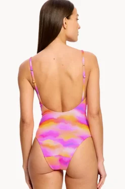 One Pieces|Modibodi Hazy Sunset V Neck One Piece Pink