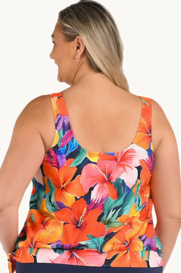 Tankini Tops|Maxine Hibiscus Honey Blouson Tankini Separate + Multi