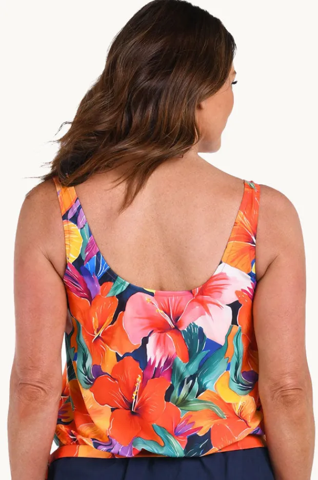 Tankini Tops|Maxine Hibiscus Honey Blouson Tankini Separate Multi