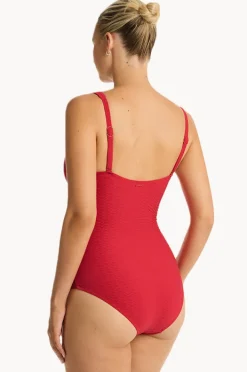 One Pieces|Sea Level Honeycomb Cross Front One Piece Red