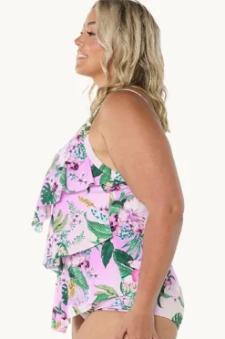 Tankini Tops|Capriosca Honolulu Tiered Frill Tankini Separate Purple/green