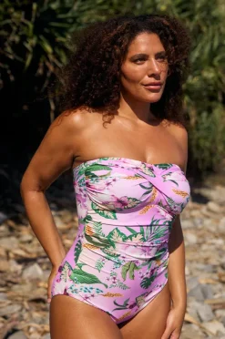 One Pieces|Capriosca Honolulu Twist Bandeau One Piece Purple/green