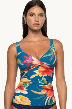 Tankini Tops|Nip Tuck Hula Hula Louise Ruched Singlet Blue