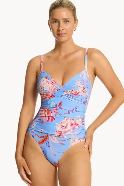 One Pieces|Sea Level Indochine Cross Front Scoop Back One Piece Light blue