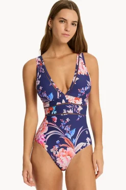 One Pieces|Sea Level Indochine Spliced One Piece French navy