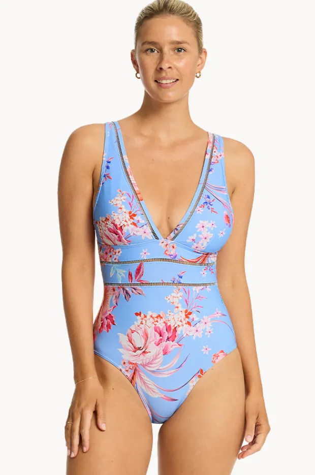 One Pieces|Sea Level Indochine Spliced One Piece Light blue