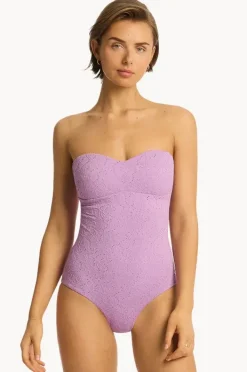 One Pieces|Sea Level Interlace Seamless Bandeau One Piece Lavender