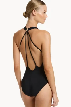 One Pieces|Jets et Lace Back Plunge One Piece Black