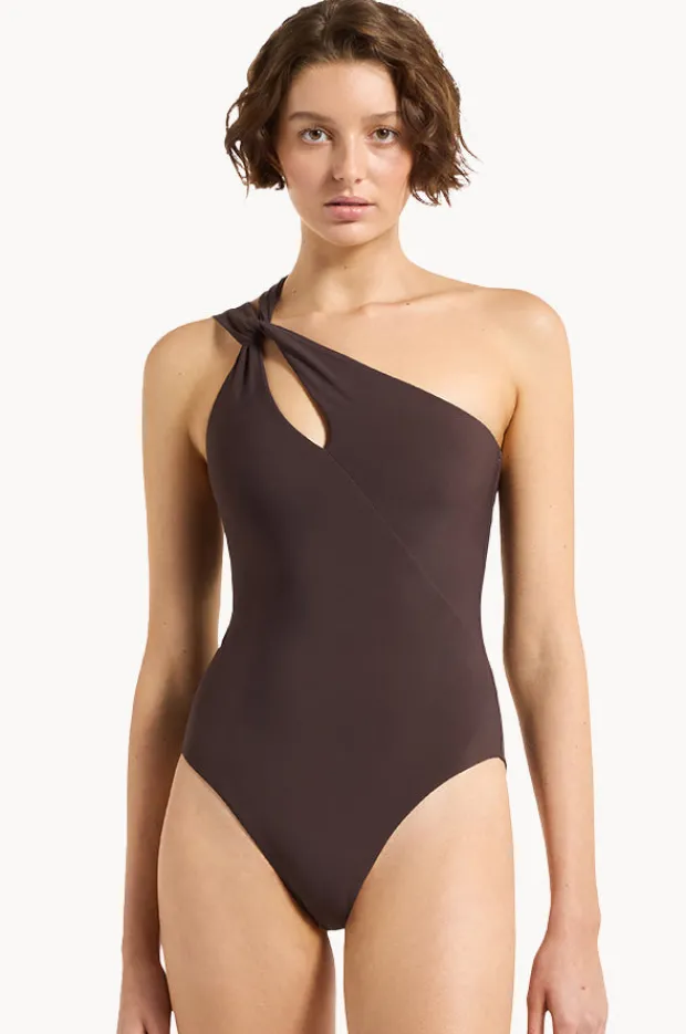 One Pieces|Jets et One Shoulder One Piece Chocolate