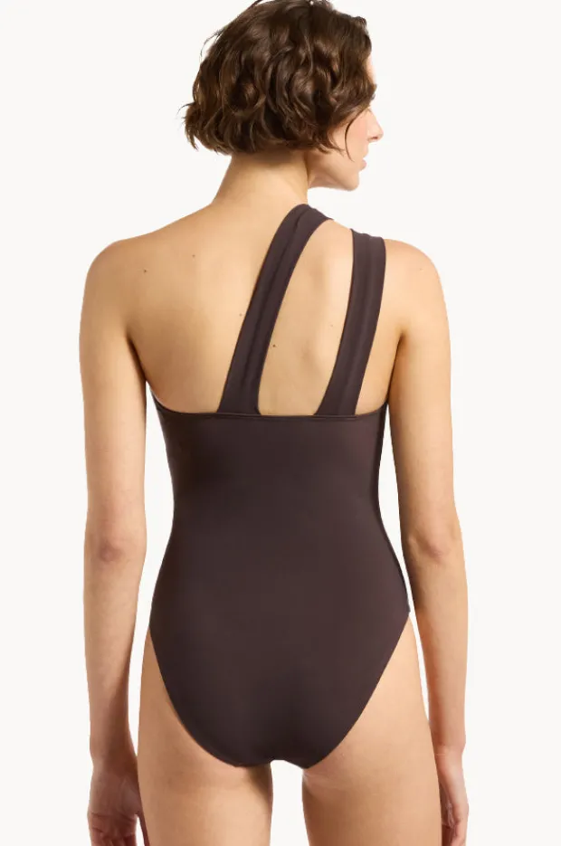 One Pieces|Jets et One Shoulder One Piece Chocolate