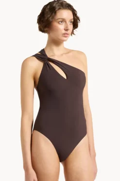 One Pieces|Jets et One Shoulder One Piece Chocolate