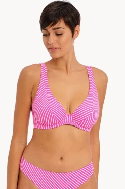 Bikini Tops|Freya Jewel Cove Stripe H Cup Plunge Bra Raspberry/White