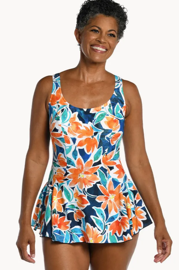 One Pieces|Maxine Joy Blooms Swim Dress Blue/Coral