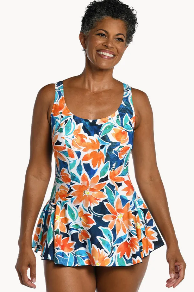 One Pieces|Maxine Joy Blooms Swim Dress + Blue/Coral