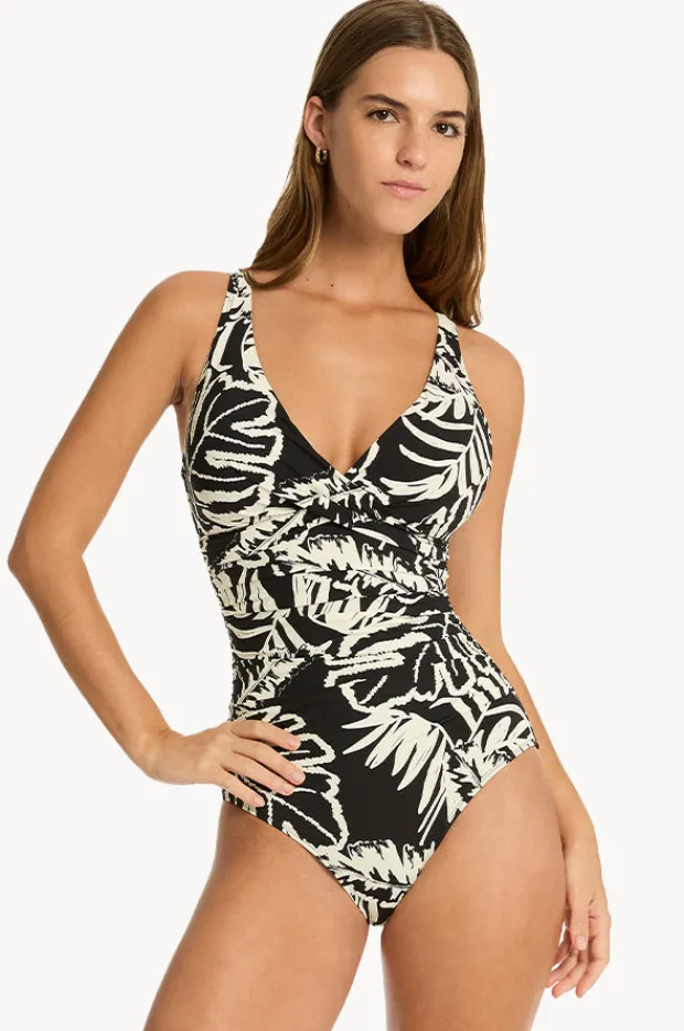 One Pieces|Sea Level Jungle Book Cross Front One Piece Black