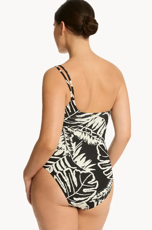 One Pieces|Sea Level Jungle Book One Shoulder Ring One Piece BLACK