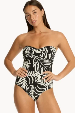 One Pieces|Sea Level Jungle Book Twist Bandeau One Piece Black