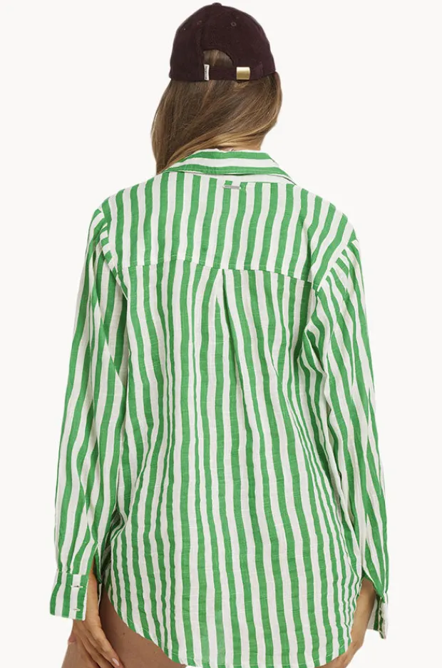 Tops|Billabong Kelly Stripe Swell Button Shirt Green